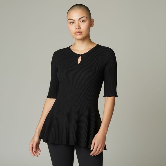 Chelsea & Theodore Tops - Chelsea & Theodore L Black Peplum Keyhole Top Ribbed Knit Coquette Utility Goth
